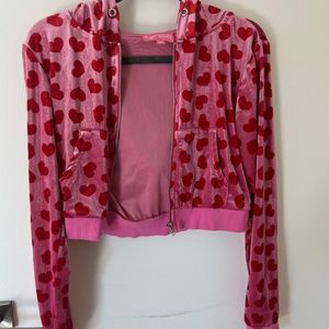 COPY - Dolls Kill Velour Heart Cropped Zip Up Hoodie